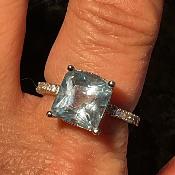 Aquamarine Huge Cushion Cut Silver Ring - Picture 6 of 6